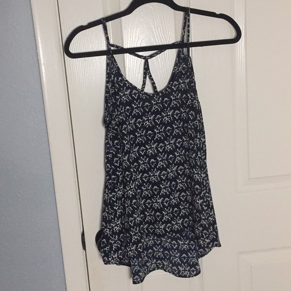 Navy and White Pattern Tank with Back Detail